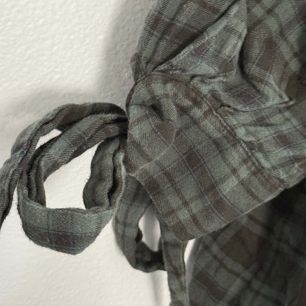 The Great Emerald Plaid Bow Sleeve Tie Button Back Top -‎ 0 / XSmall - Picture 5 of 7